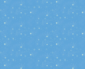 On a blue background there is a pattern of small spots, thin twigs, circles for textiles, postcards, invitations, presentations, websites.