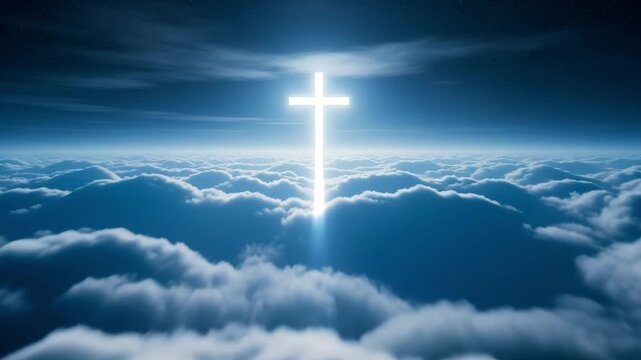 Heavenly Glowing Cross Above Clouds &ndash; Spiritual Christian Background Image