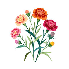 Bouquet of colorful flowers isolated vector illustration with floral garden design and spring nature pattern