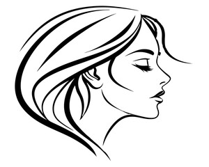 Elegant woman profile silhouette with flowing hair