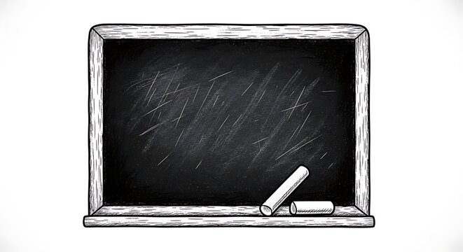 Blank wooden blackboard with chalk in a vintage classroom setting