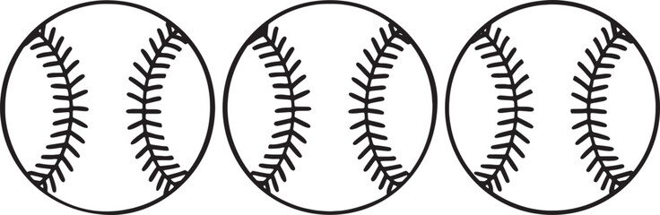 Three baseball icons in a row sport game