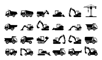 Construction vehicle collection with excavators trucks and crane vehicles