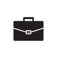 A simple, black and white icon depicting a closed briefcase, ready for work.