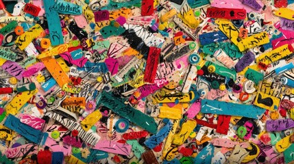 Colorful collection of mixed materials showcased in urban art installation