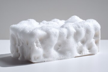 Foamy soap block displayed on a clean surface in bright light