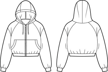 Crewneck sweatshirt template, front and back view, fashion sketch, garment illustration, clothing design, technical drawing, apparel mockup, casual wear concept