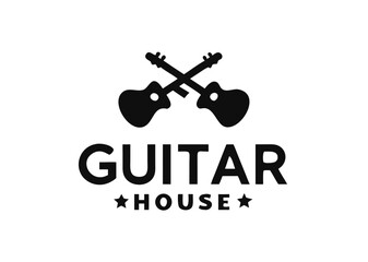 Guitar house music logo. vector icon Illustration