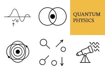 Fototapeta premium Quantum physics symbols and diagrams in a minimalist style 