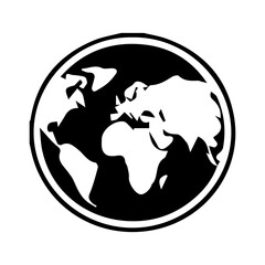 Modern globe icon with blue continents and circular tech border, symbolizing global connection, communication, network, and worldwide reach vector.