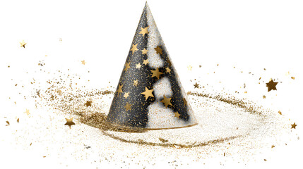 Festive Party Hat with Gold Glitter, isolated on transparent background