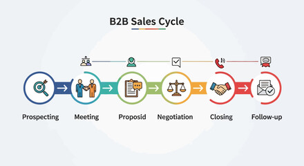 B2B Sales Cycle Process Diagram Illustration for Business Growth