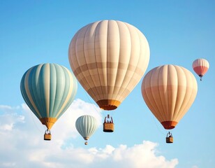 Naklejka premium Group of Hot Air Balloons Floating in a Blue Sky with Clouds