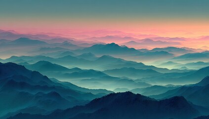 Fototapeta premium Misty mountain range panorama at sunrise