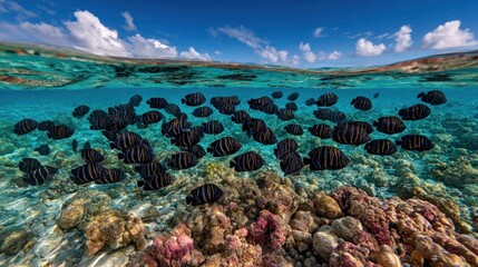 Obraz premium Ocean scene with fish and coral reef