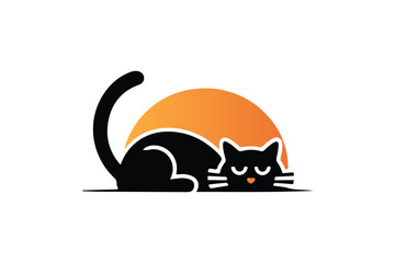 Lazy Cat Silhouette Logo Design in Black on White Background