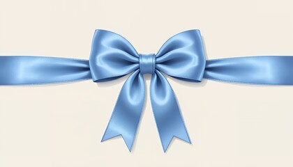 Elegant Blue Satin Ribbon Bow Tied Horizontally on a Pale Background