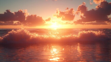 Obraz premium Golden sunset over ocean waves