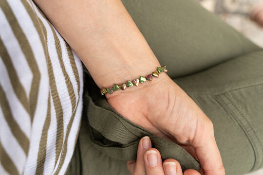 Healing gemstone jewelry. Hematite bracelet. Energy natural stones, amulet.