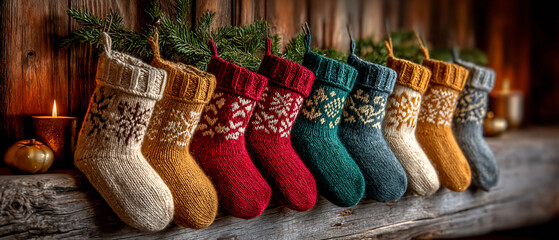 Festive stockings adorned with delicate snowflake patterns