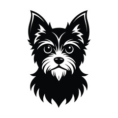 Yorkshire Terrier Dog Face Black and White Illustration