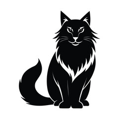 Long-Haired Cat Black and White Illustration