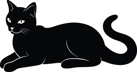 Obraz premium black silhouette a cat laying flat on belly on whi.eps