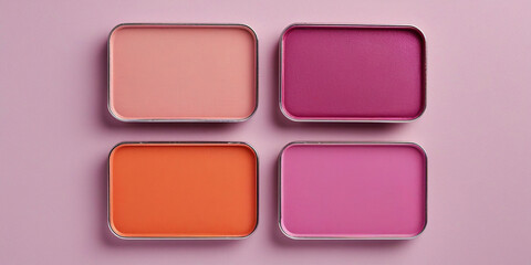 Four makeup compacts with vibrant colors blush eyeshadow