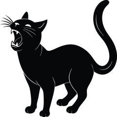 Obraz premium black silhouette a cat meowing on white background.eps