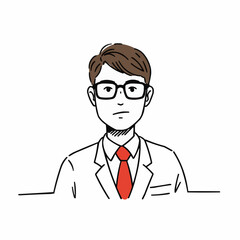 Young man in glasses wearing a suit and tie on white background  