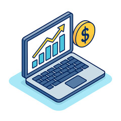 Isometric Laptop with Growth Chart and Coin
