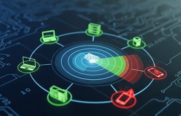 Secure data protection and network security systems. VPN connections and zero trust security. Man using laptop computer with an encrypted data security system.&nbsp;