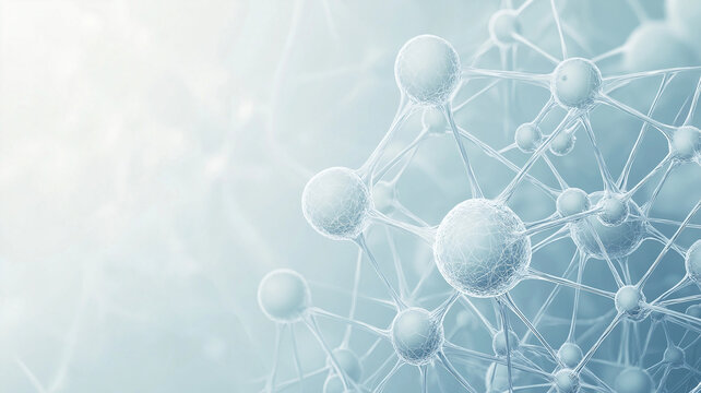 Clean white-blue abstract background with transparent molecules and soft network structure, - Powered by Adobe