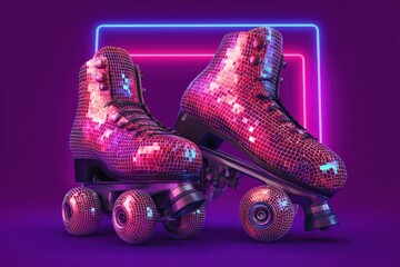 Pink glitter roller skates with neon lights