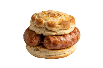 Fototapeta premium Delicious sausage biscuit stacked high, showcasing golden brown layers and savory flavors to entice any breakfast lover