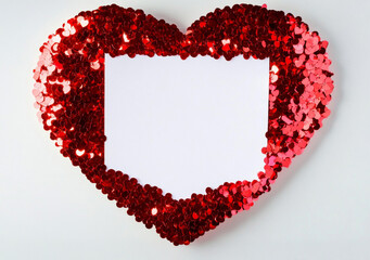 Heart-shaped decoration adorned with shimmering sequins waiting for a personal message to brighten any occasion