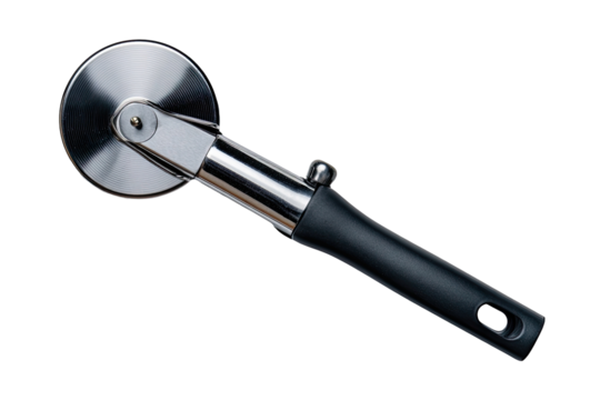 Stainless steel pizza cutter with black handle