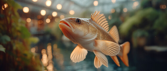 Golden fish swims serenely indoors
