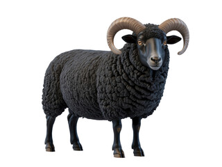 Black ram with curled horns isolated on white
