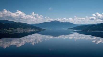 Obraz premium Calm lake reflects a mountain range