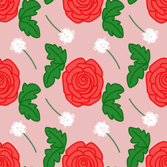 Red Rose Floral Seamless Pattern for Fabric and Wrapping Paper