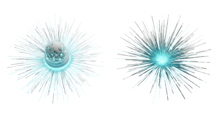 Sleek glowing sphere or geometric polygon radiating sharp digital lines and light trails on a pristine light-toned surface in a clean futuristic space, high-key studio shot, concept of expansive