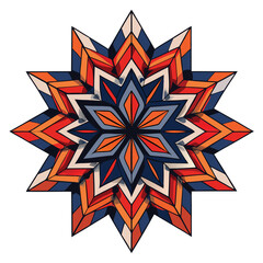 A highly stylized and modern mandala with sharp, angular lines, a clean and contemporary geometric design.