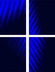 Fototapeta premium A collection of four vector gradient abstract patterns in dark blue and light blue that form a motif of sharpened leaves or blades.