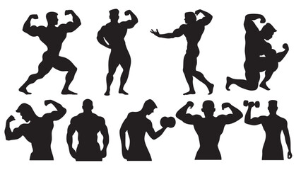 Muscular Man Silhouette Set – Workout & Posing Vector Collection