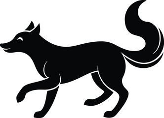 black silhouette a dog chasing tail on white backg.eps