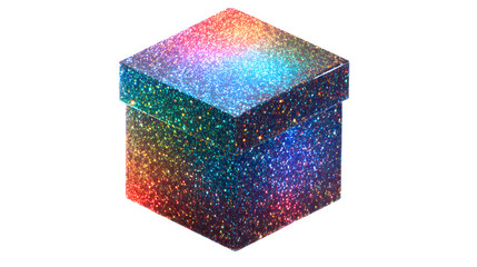 Rainbow glitter gift box, isolated on transparent background
