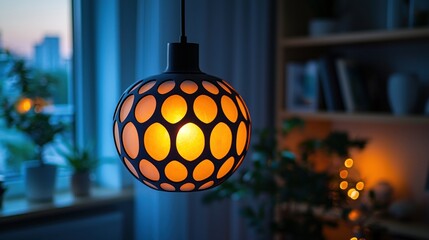 Warm-toned, spherical pendant lamp, soft light