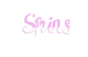 Spring. Text on Transparent. Pink and white colors, floral pattern . Sparse. Handwriting, paint brush. PNG. 