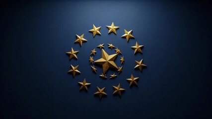 Golden Stars Circle on Blue Background: European Union Symbol.